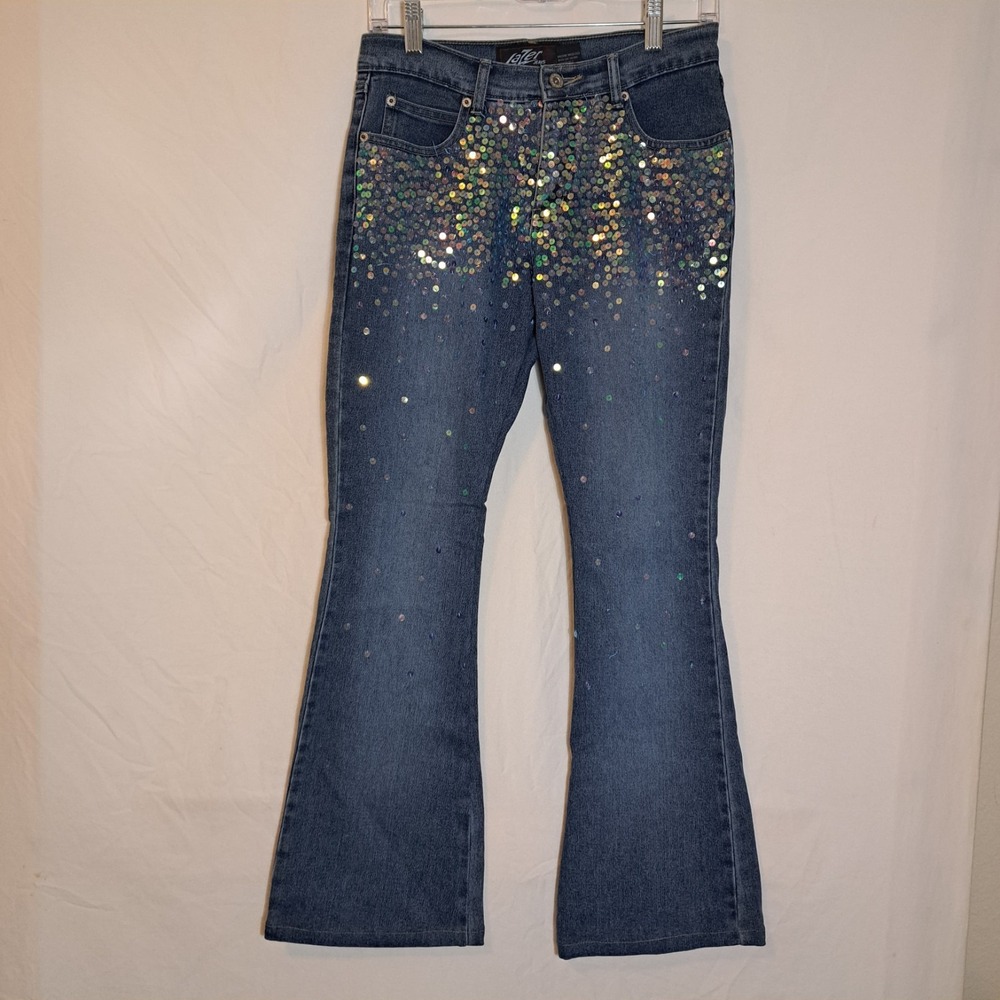 Lazer Jeans Womens 7 28x29 Blue Sequin Embellished‎ Blue Denim Dark Wash Stretch
